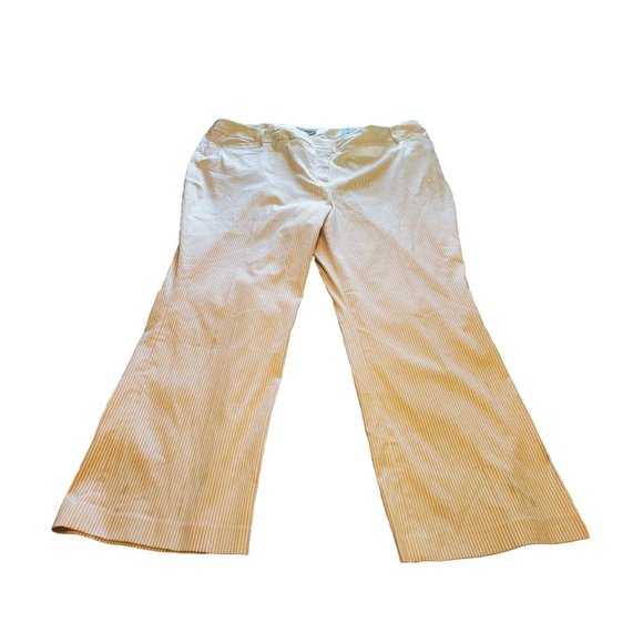 NWT LANE BRYANT Women's Plus Lightweight Trousers Tan/White Stripe Career Sz 28 - Picture 1 of 11